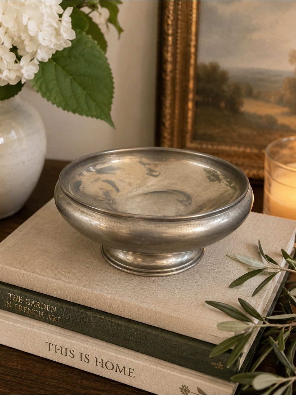 Vintage Hanle & Debler Pewter Pedestal Bowl English Country Ralph Lauren Vibes